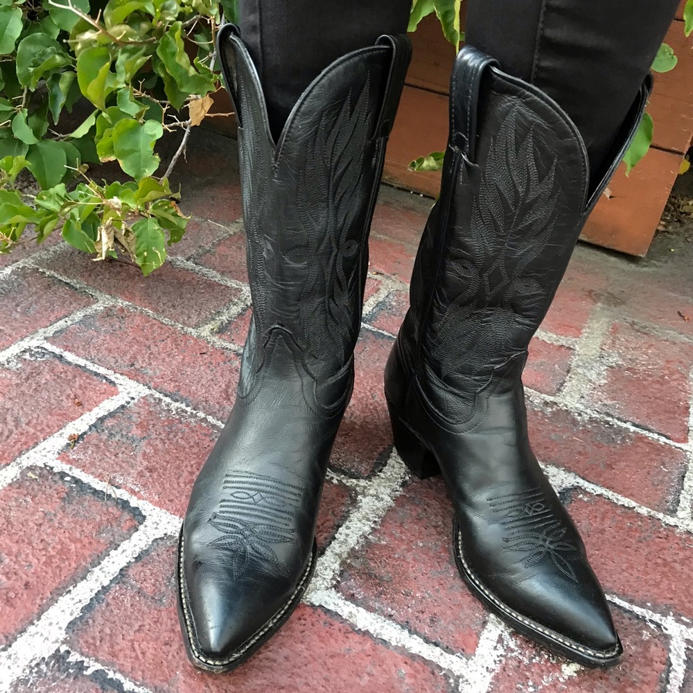 Vintage 90s Black Leather Western Boots by Tony Lama - Size 6M - Picture 8 of 15